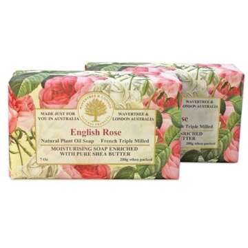 Wavertree & London English Rose Scented Natural Soap (2 Bars), 7oz Moisturizing French Triple Milled...