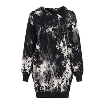 Auxo Women Hoodies Dress Tie-Dye Long Sleeve Oversized Tunic Sweatshirt Pullover02-Black 3XL