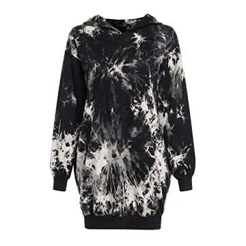 Auxo Women Hoodies Dress Tie-Dye Long Sleeve Oversized Tunic Sweatshirt Pullover02-Black 3XL