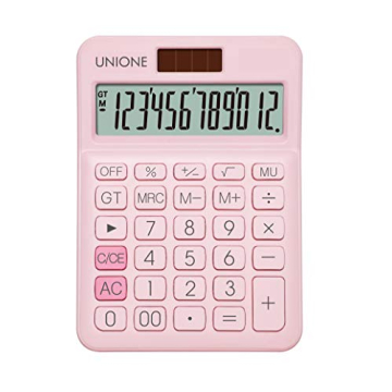 UNIONE Pink Retro Calculator: Dual Power, Bright LCD, Perfect for Office & School