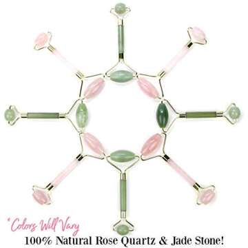 Miss Pettigrew Luxury 2-in-1 Jade Roller “The Mermaid” and Rose Quartz Roller “The Unicorn” Set - Anti-Aging Facial Rollers and Beauty Tools For Face and Neck - 100% Natural Jade Stone and Rose Quartz
