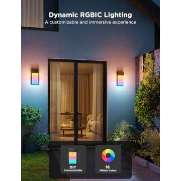 Govee Outdoor Wall Light, 1500LM Smart RGBIC Porch Lights Outdoor with 45 Scene Modes, IP65 Waterproof for Outdoor Decor, DIY Lighting Effects, Works with Alexa, Google Assistant and Matter, 2 Pack