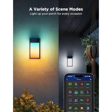 Govee Outdoor Wall Light, 1500LM Smart RGBIC Porch Lights Outdoor with 45 Scene Modes, IP65 Waterproof for Outdoor Decor, DIY Lighting Effects, Works with Alexa, Google Assistant and Matter, 2 Pack