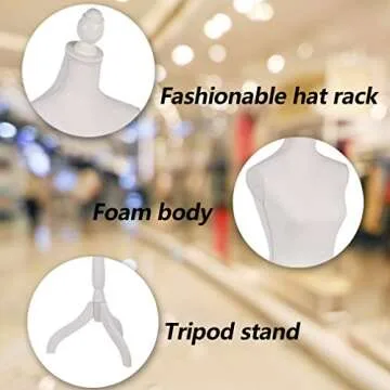 FDW Manikin 60”-67”Height Adjustable Female Dress Model Display Torso Body Tripod Stand Clothing Forms (White, 60-67 Inches)