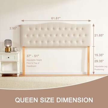 Huatean Home Tufted Upholstered Headboard Queen Size, Sturdy and Durable Solid Wood Bed headboard, F...