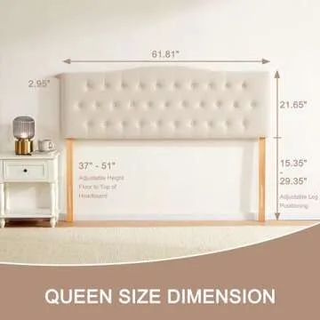 Huatean Home Tufted Upholstered Headboard Queen Size - Elegant Design with Adjustable Height