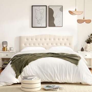 Huatean Home Tufted Upholstered Headboard Queen Size, Sturdy and Durable Solid Wood Bed headboard, Fabric Headboard Adjustable Height from 37” to 51”, Modern Button Diamond Design Head Board, Beige