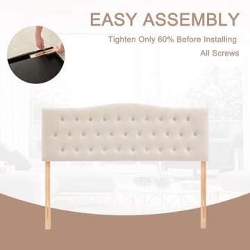 Huatean Home Tufted Upholstered Headboard Queen Size, Sturdy and Durable Solid Wood Bed headboard, Fabric Headboard Adjustable Height from 37” to 51”, Modern Button Diamond Design Head Board, Beige
