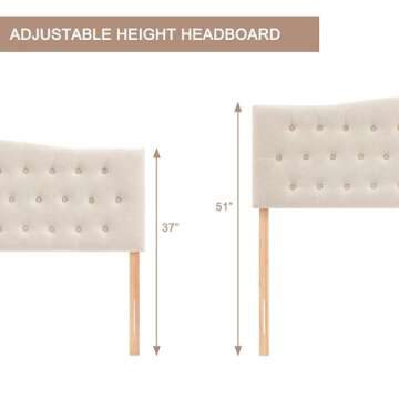 Huatean Home Tufted Upholstered Headboard Queen Size, Sturdy and Durable Solid Wood Bed headboard, Fabric Headboard Adjustable Height from 37” to 51”, Modern Button Diamond Design Head Board, Beige