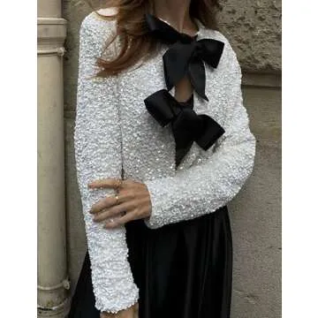 HYLLGUD Tie-Front Sequined Jacket for Party & Concert