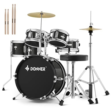 Kid Drum Sets-Donner 5-Piece for Beginners, 14 inch Full Size Complete Junior Drum Kit with Adjustab...