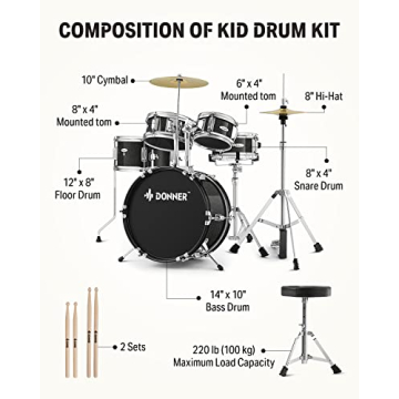 Donner 5-Piece Kid Drum Set for Young Musicians