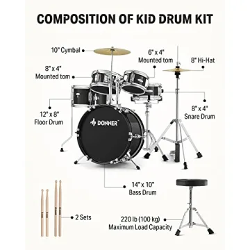 Donner 5-Piece Kid Drum Set for Young Musicians