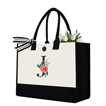 Stylish Initial Canvas Tote Bag, Perfect Personalized Gift for Women, Teachers, and Moms