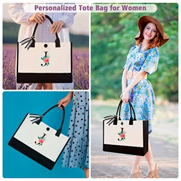 Personalized Initial Canvas Tote Bag for Women