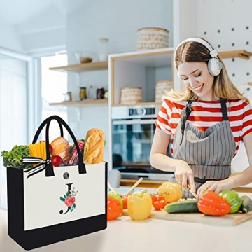 Personalized Initial Canvas Tote Bag for Women