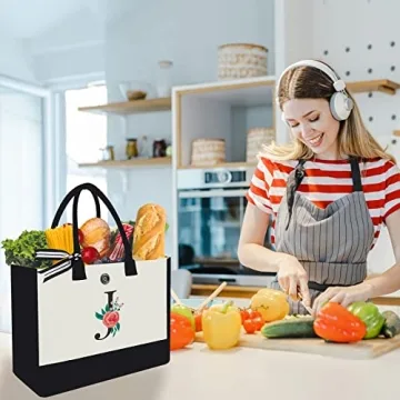 Personalized Initial Canvas Tote Bag for Women