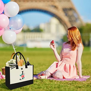 Personalized Initial Canvas Tote Bag for Women