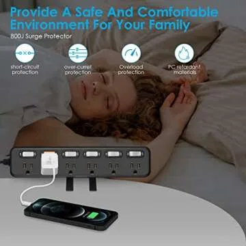 JUNNUJ Desk Clamp Power Strip with Surge Protection