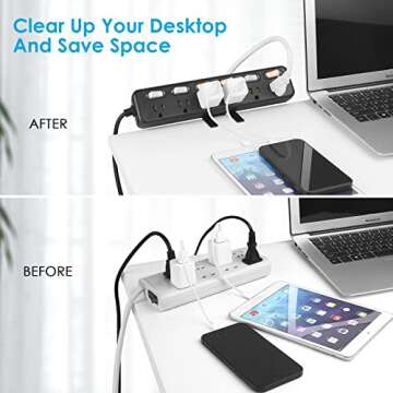 JUNNUJ Desk Clamp Power Strip with Surge Protection