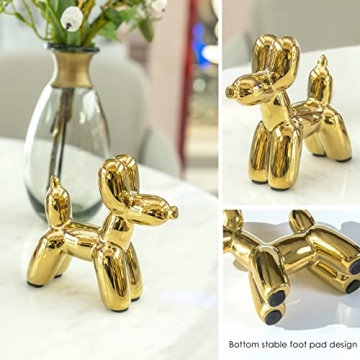 Notakia Cute Ceramics Balloon Dog Statue Crafts Living Room Desktop Decorations,Handmade Modern Small Ceramic Animal Statue Ornament Home Decor Accents (1Pcs Golden Dog)