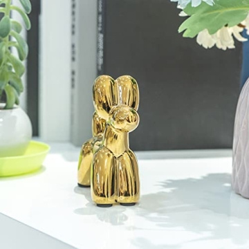 Notakia Cute Ceramics Balloon Dog Statue Crafts Living Room Desktop Decorations,Handmade Modern Small Ceramic Animal Statue Ornament Home Decor Accents (1Pcs Golden Dog)