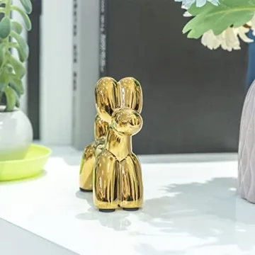 Notakia Cute Ceramics Balloon Dog Statue Crafts Living Room Desktop Decorations,Handmade Modern Small Ceramic Animal Statue Ornament Home Decor Accents (1Pcs Golden Dog)