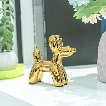 Notakia Cute Ceramics Balloon Dog Statue Crafts Living Room Desktop Decorations,Handmade Modern Small Ceramic Animal Statue Ornament Home Decor Accents (1Pcs Golden Dog)