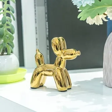 Notakia Cute Ceramics Balloon Dog Statue Crafts Living Room Desktop Decorations,Handmade Modern Small Ceramic Animal Statue Ornament Home Decor Accents (1Pcs Golden Dog)