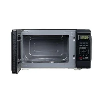 Farberware Compact Countertop Microwave Oven 0.7 Cu. Ft. 700-Watt with LED Lighting, Child Lock, Easy Clean Grey Interior, Retro Black