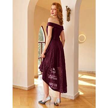 HomRain Women's Elegant Floral Lace Dress Off The Shoulder High Low Hem Dresses for Wedding for Cocktail for Party