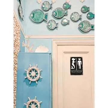 Bestylez Funny Mermaid Pirate Vintage Bathroom Sign Pirate Gifts Nautical Beach Boat Themed Gifts Bathroom Wall Decor 12" * 8" (515)