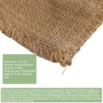 Growpropel Multi-Purpose Burlap Sacks 23" X 38.6", 3 Pack – Eco-Friendly Reusable and Durable Large Gunny Bags for Storing Vegetables, Grains, Gardening, Sack Racing and Frost Protection