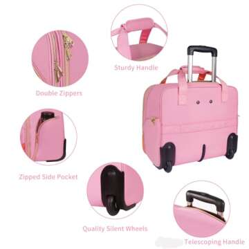 MATEIN Rolling Briefcase for Women, Large Rolling Laptop Bag with Wheels Fits 17 Inch Notebook Gifts for Office Women, Water Resistant Teacher Work Computer Travel Carry on Nurse Bags on Wheel, Pink