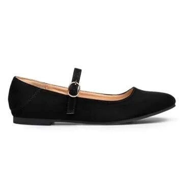 Rekayla Mary Jane Ballets Flats Shoes Women Dressy Comfortable Round Toe Slip on Ballet Flat Adjustable Buckle Casual Shoes Suede Black Flats for Women Size 7