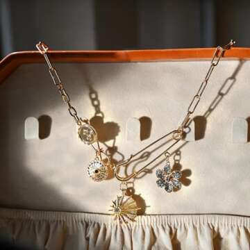 ORIGENCE Charm Necklace for Women Paperclip Necklace Chunky Charm Necklace Evil Eye Jewelry Sun Flower Charm Necklace Third Eye Necklace Birthday Gift for Her Women