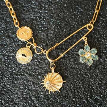 ORIGENCE Charm Necklace for Women Paperclip Necklace Chunky Charm Necklace Evil Eye Jewelry Sun Flower Charm Necklace Third Eye Necklace Birthday Gift for Her Women