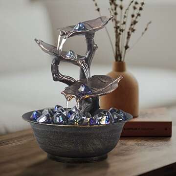 Indoor Water Fountain - 3 Tier Lotus Leaf Tabletop Fountain for Relaxation and Room Decoration