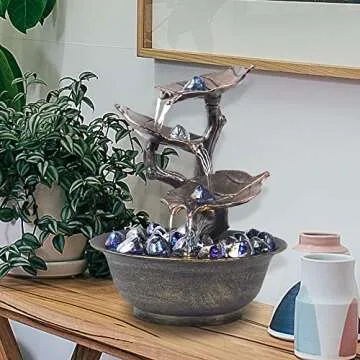 3 Tier Lotus Leaf Tabletop Fountain for Relaxation
