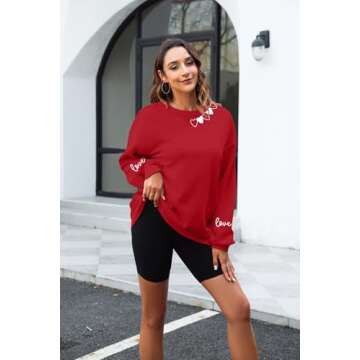 FAYALEQ Valentines Day Sweatshirt Women Love Heart Graphic Long Sleeve Shirt Cute Valentine's Day Pu...