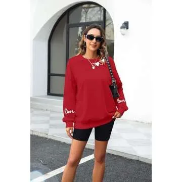 FAYALEQ Valentines Day Sweatshirt Women Love Heart Graphic Long Sleeve Shirt Cute Valentine's Day Pullover Top Red