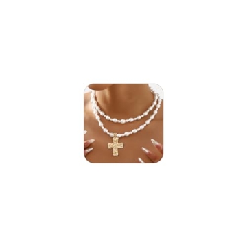 BEARJIA Chunky Gold Cross Necklace for Women Hammered Bold Cross Necklace Statement Necklace Jewelry...