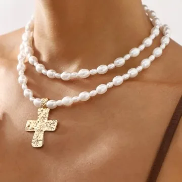 BEARJIA Chunky Gold Cross Necklace for Bold Style