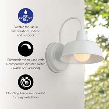 Design House Mason 1-Light Indoor/Outdoor Wall Light with Metal Shade, Dimmable, Wet Rated for Porch, Patio, and Garage, 579359