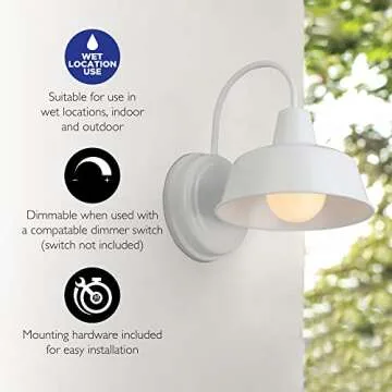 Design House Mason 1-Light Indoor/Outdoor Wall Light with Metal Shade, Dimmable, Wet Rated for Porch, Patio, and Garage, 579359