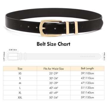 WHIPPY Women's Leather Belts for Jeans Pants Fashion Ladies Belt Gold Buckle Belts for Women, Black, XL