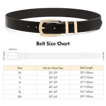 WHIPPY Women's Leather Belts for Jeans Pants Fashion Ladies Belt Gold Buckle Belts for Women, Black, XL