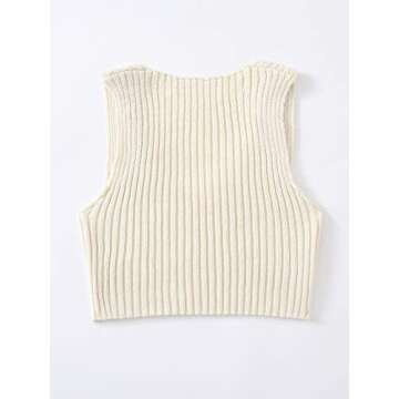 SweatyRocks Women's Stylish Ribbed Knit Crop Sleeveless Sweater Top in Beige XS