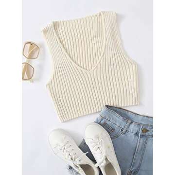 Trendy Ribbed Knit Crop Tank Top for Women - Beige XS