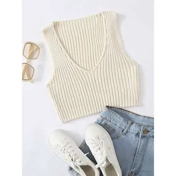 Trendy Ribbed Knit Crop Tank Top for Women - Beige XS